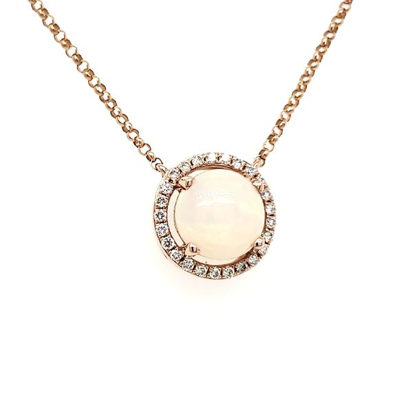 14K Rose Gold Opal & Diamond Halo Necklace Image 2 Quality Gem LLC Bethel, CT