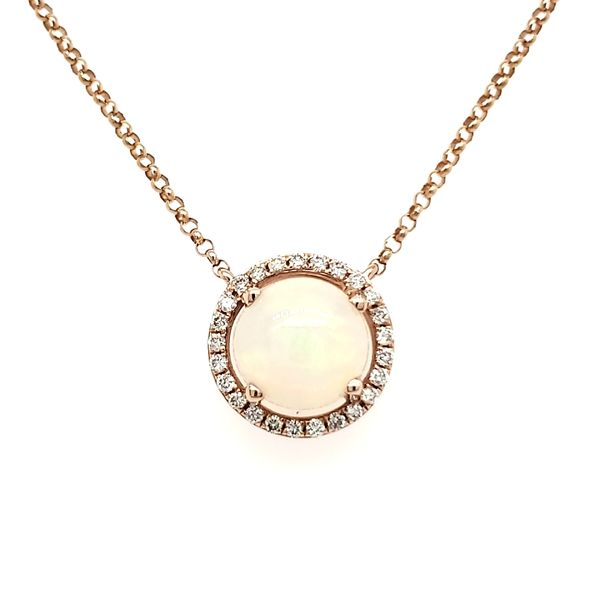 14K Rose Gold Opal & Diamond Halo Necklace Quality Gem LLC Bethel, CT