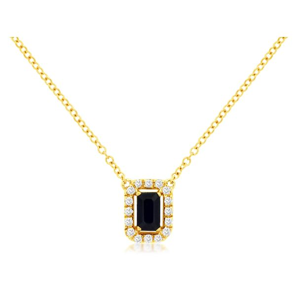14K Yellow Gold Sapphire & Diamond Halo Necklace Quality Gem LLC Bethel, CT