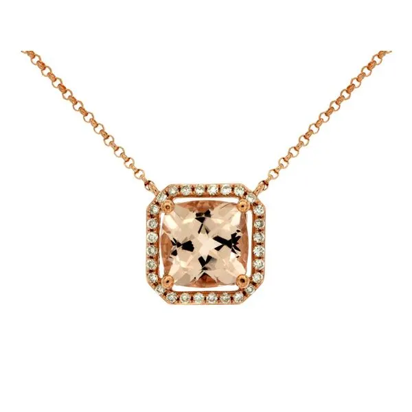 14K Rose Gold Cushion Morganite & Diamond Necklace Quality Gem LLC Bethel, CT