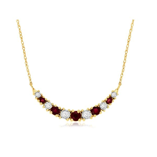 14K Yellow Gold Ruby & Diamond Curved Bar Necklace Quality Gem LLC Bethel, CT