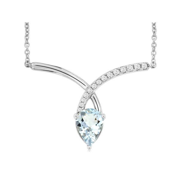 14K White Gold Aquamarine & Diamond Chevron Necklace Quality Gem LLC Bethel, CT
