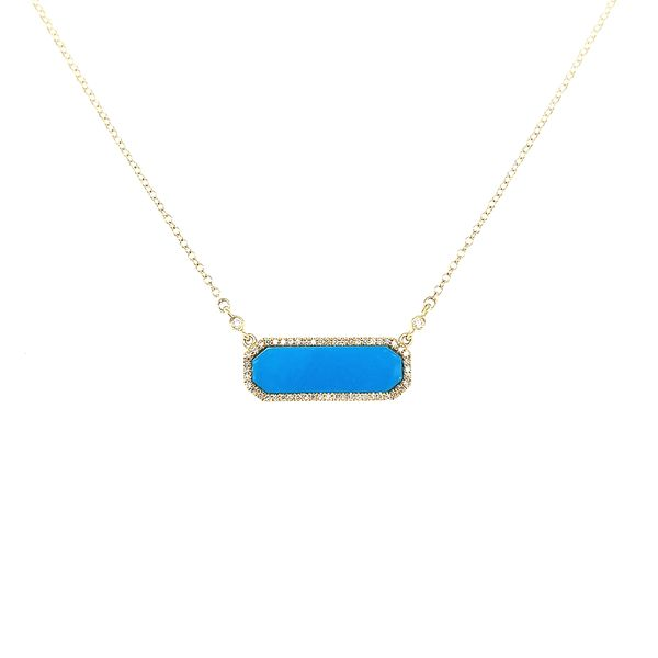 14K Yellow Gold Turquoise & Diamond Bar Necklace Image 3 Quality Gem LLC Bethel, CT