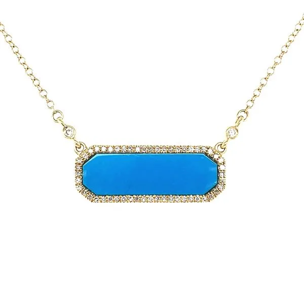 14K Yellow Gold Turquoise & Diamond Bar Necklace Quality Gem LLC Bethel, CT