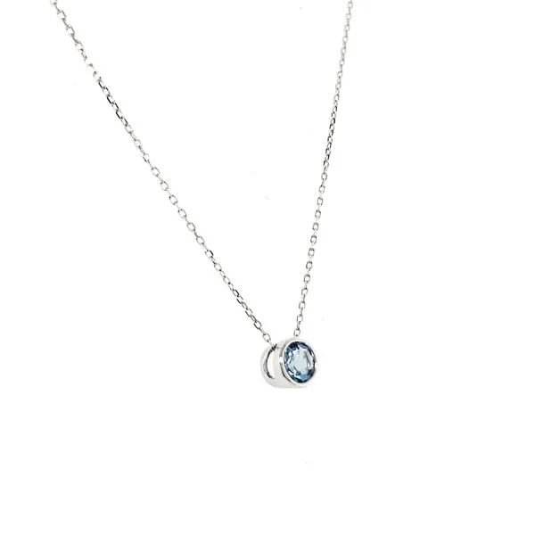 14K White Gold Small Bezel Aquamarine Necklace Image 3 Quality Gem LLC Bethel, CT