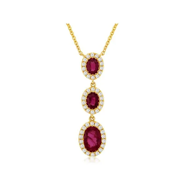 14K Yellow Gold Triple Ruby & Diamond Halo Pendant Quality Gem LLC Bethel, CT
