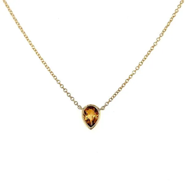 14K Yellow Gold Pear Citrine Bezel Necklace Image 2 Quality Gem LLC Bethel, CT