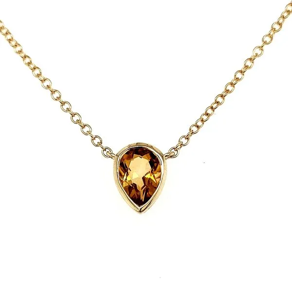 14K Yellow Gold Pear Citrine Bezel Necklace Quality Gem LLC Bethel, CT