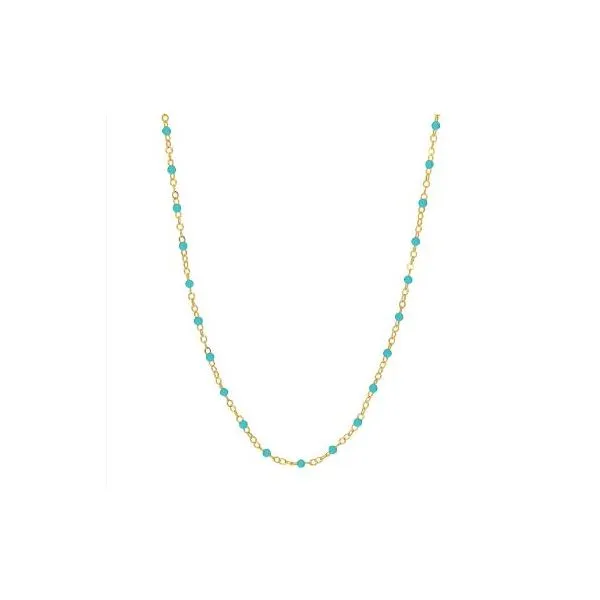 14K Yellow Gold Turquoise Beaded Piatto Necklace Length 18 Inches Quality Gem LLC Bethel, CT