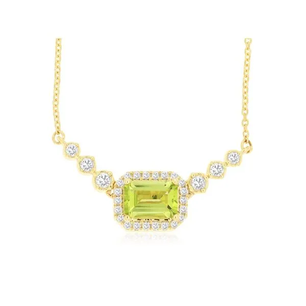 14K Yellow Gold Peridot and Diamond East West Necklace Length 18 Inches Quality Gem LLC Bethel, CT