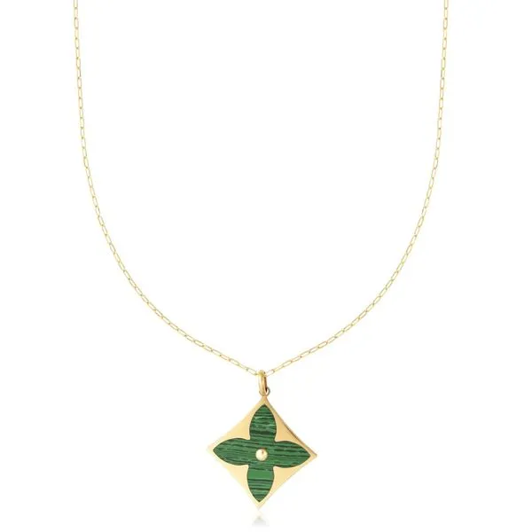 14K Yellow Gold Malachite Vintage Luxe Flower Pendant Quality Gem LLC Bethel, CT