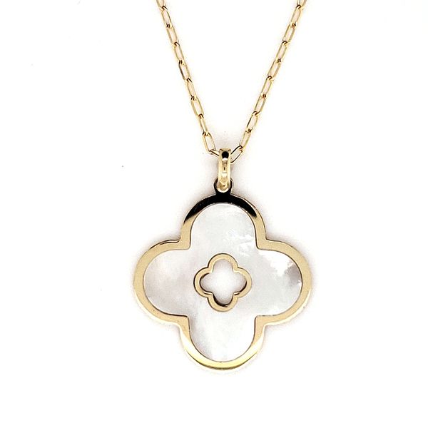 14K Yellow Gold Mother Of Pearl Lucky Clover Cut Out Necklace Length 18 Inches Quality Gem LLC Bethel, CT