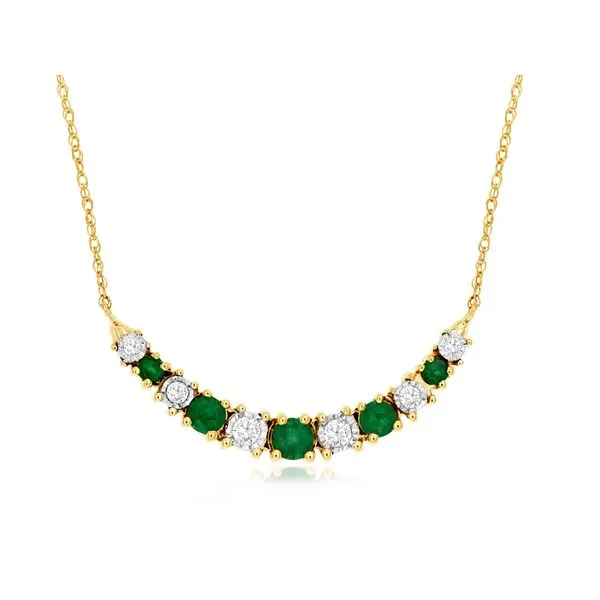 14K Yellow Gold Emerald & Diamond Curved Bar Necklace Quality Gem LLC Bethel, CT