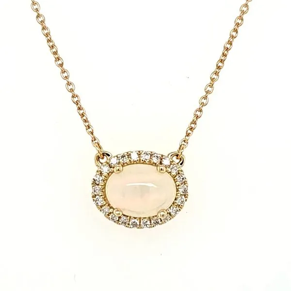 14K Yellow Gold Opal and Diamond East West Halo Necklace Length 18 Inches Image 2 Quality Gem LLC Bethel, CT