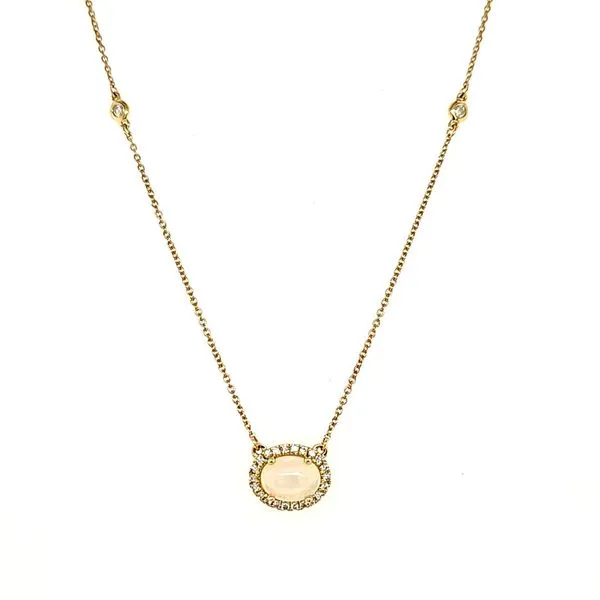 14K Yellow Gold Opal and Diamond East West Halo Necklace Length 18 Inches Quality Gem LLC Bethel, CT