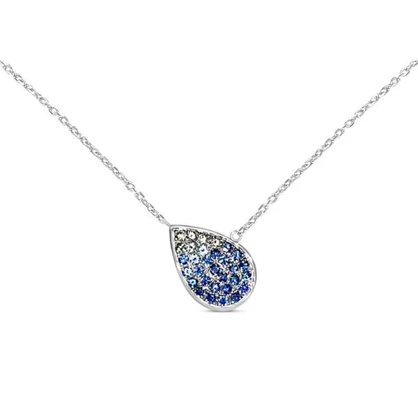 14K White Gold Ombre Blue Sapphire Necklace Length 18 Inches Quality Gem LLC Bethel, CT