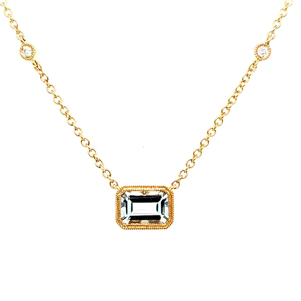 14K Yellow Gold East West Aquamarine and Diamond Station Necklace Length 18 Inches Image 2 Quality Gem LLC Bethel, CT