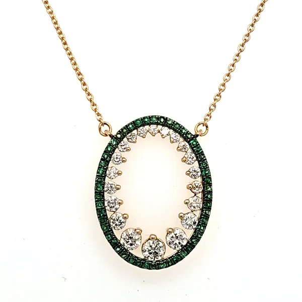 14K yellow Gold Emerald and Diamond Double Oval Necklace Length 18 Inches Quality Gem LLC Bethel, CT
