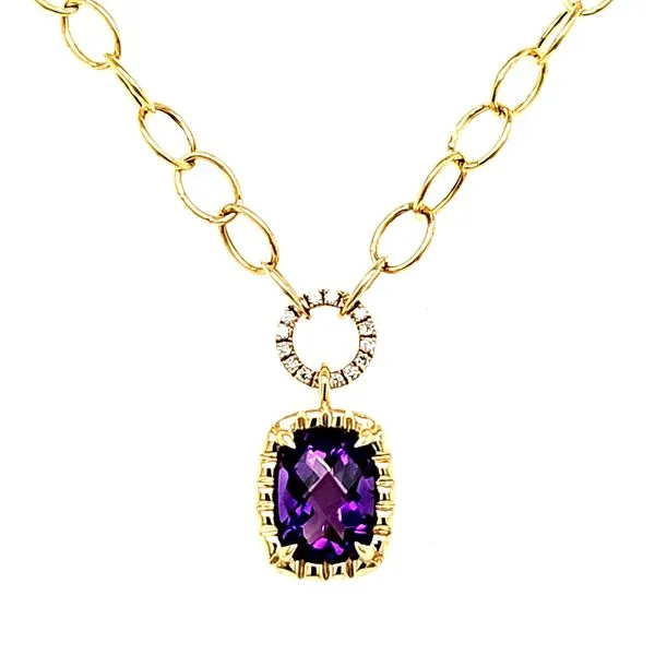 14K Yellow Gold Amethyst and Diamond Open Link Chain Necklace Length 18 Inches Quality Gem LLC Bethel, CT