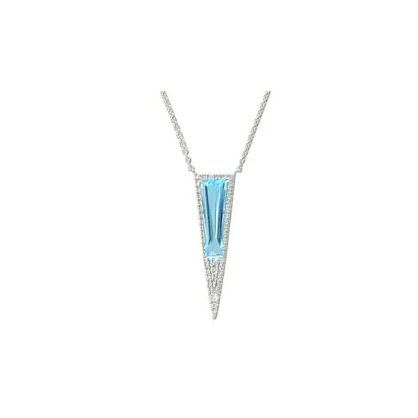 14K White Gold Blue Topaz and Diamond Triangle Halo Necklace Length 18 Inches Quality Gem LLC Bethel, CT