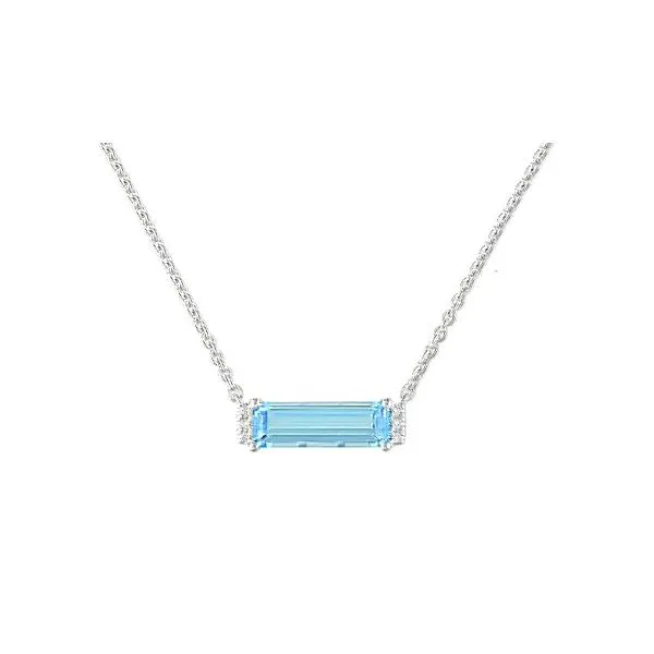 14K White Gold Blue Topaz and Diamond East West Necklace Length 18 Inches Quality Gem LLC Bethel, CT