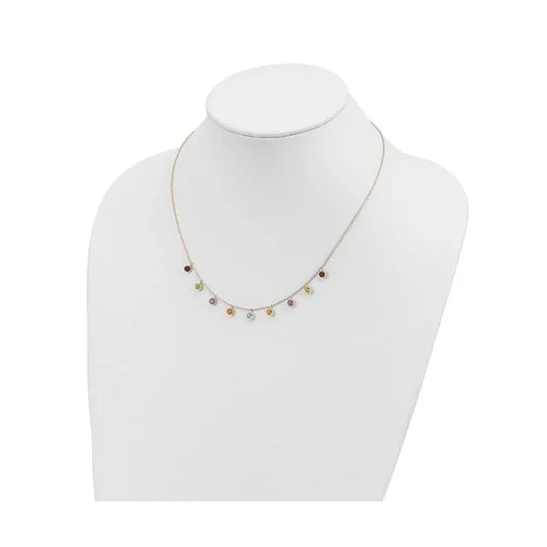 14K Yellow Gold Multi Colored Bezel Set Gemstone Necklace Length 16 Inches with 2 Inch Extender Image 2 Quality Gem LLC Bethel, CT
