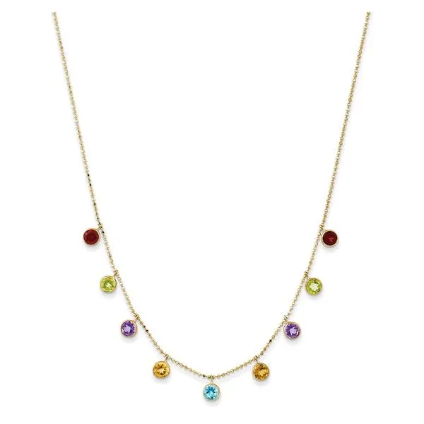 14K Yellow Gold Multi Colored Bezel Set Gemstone Necklace Length 16 Inches with 2 Inch Extender Quality Gem LLC Bethel, CT