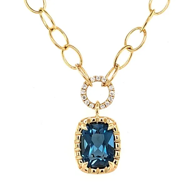 14K Yellow Gold London Blue Topaz and Diamond Necklace Length 18 Inches Quality Gem LLC Bethel, CT