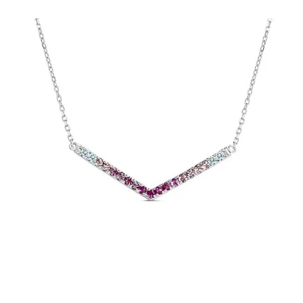 14K White Gold Ombre Pink Sapphire Chevron Necklace Length 18 Inches Quality Gem LLC Bethel, CT