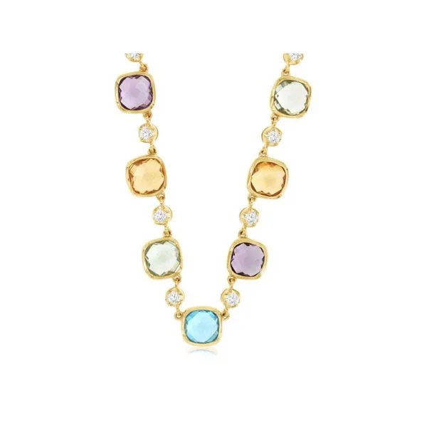 14K Yellow Gold Multi Colored Semi Precious Gemstones and Diamond Necklace Length 18 Inches Quality Gem LLC Bethel, CT