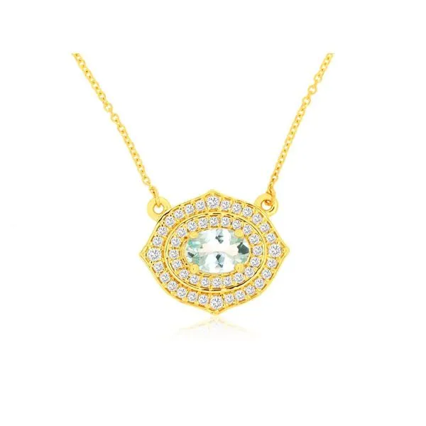 14K Yellow Gold Aqaumarine Diamond East West Necklace Length 18 Inches Quality Gem LLC Bethel, CT