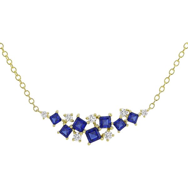 14K Yellow Gold Sapphire and Diamond Scatter Necklace Length 18 Inches Quality Gem LLC Bethel, CT