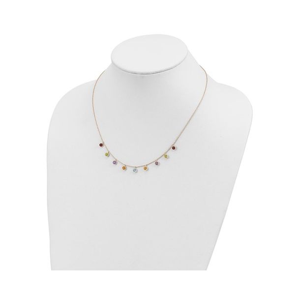 14K Yellow Gold Multi Colored Bezel Set Gemstone Necklace Length 16 Inches with 2 Inch Extender Image 2 Quality Gem LLC Bethel, CT