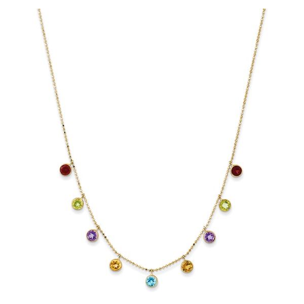 14K Yellow Gold Multi Colored Bezel Set Gemstone Necklace Length 16 Inches with 2 Inch Extender Quality Gem LLC Bethel, CT