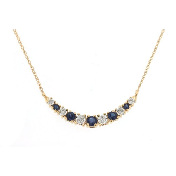 14K Yellow Gold Sapphire and Diamond Curved Bar Necklace Quality Gem LLC Bethel, CT