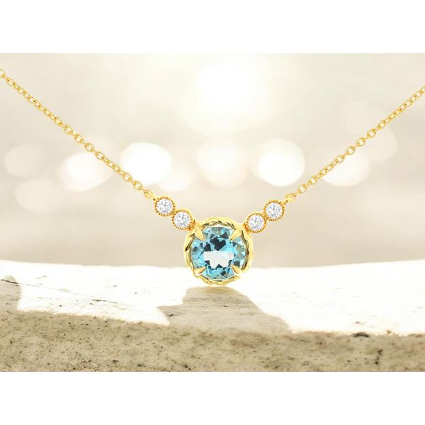 14K Yellow Gold Blue Topaz and Diamond Necklace Length 18 Inches Image 2 Quality Gem LLC Bethel, CT
