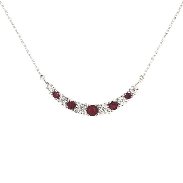 14K White Gold Ruby and Diamond Curve Necklace Length 18 Inches Quality Gem LLC Bethel, CT