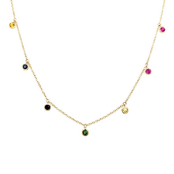 14K Yellow Gold Multi Colored Sapphire Necklace Length 18 Inches Quality Gem LLC Bethel, CT