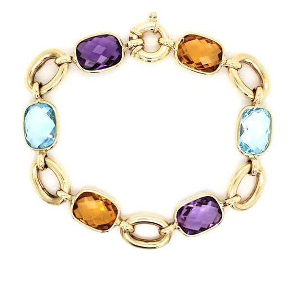 14K Yellow Gold Blue Topaz, Amethyst & Citrine Gemstone Bracelet Quality Gem LLC Bethel, CT