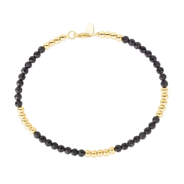 14K Yellow Gold Onyx Pallina Bead Bracelet Length 7 Inches Image 3 Quality Gem LLC Bethel, CT