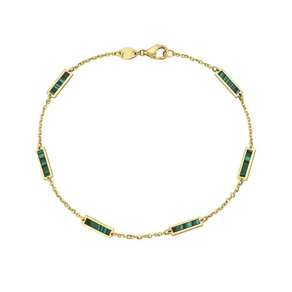14K Yellow Gold Malachite Bar Station Bracelet Quality Gem LLC Bethel, CT