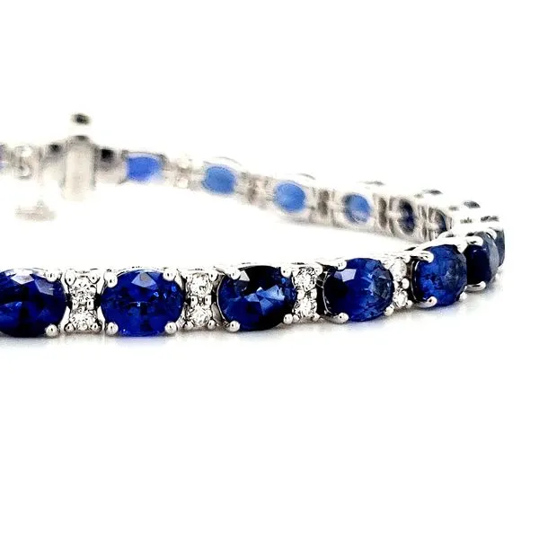 14K White Gold Ceylon Sapphire & Diamond Tennis Bracelet Image 2 Quality Gem LLC Bethel, CT