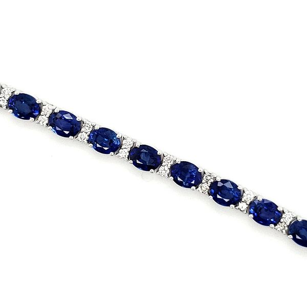 14K White Gold Ceylon Sapphire & Diamond Tennis Bracelet Image 4 Quality Gem LLC Bethel, CT