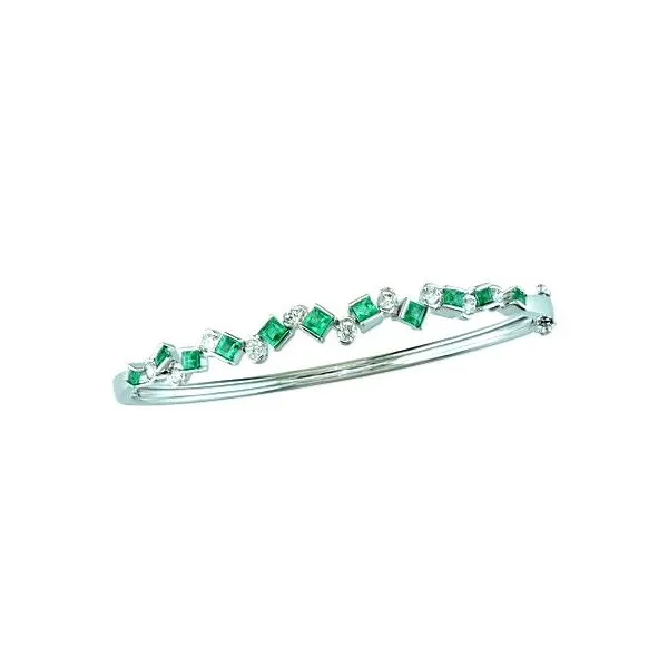 14K White Gold Emerald and Diamond Scatter Bangle Bracelet Quality Gem LLC Bethel, CT