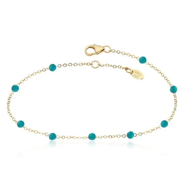 14K Yellow Gold Turquoise Bead Bracelet Length 7 Inches Quality Gem LLC Bethel, CT