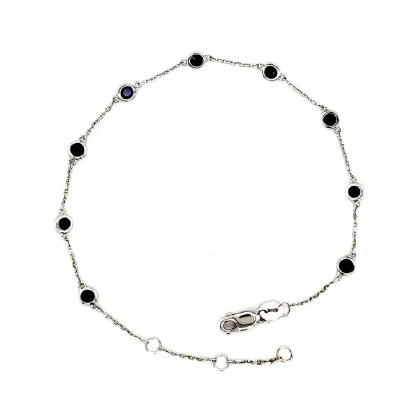 14K White Gold Bezel Sapphire Station Bracelet Length 6.5-7.5 Inches Adjustable Quality Gem LLC Bethel, CT