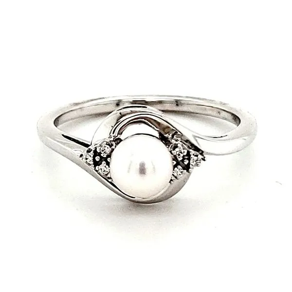 14K White Gold Pearl & Diamond Ring Image 2 Quality Gem LLC Bethel, CT