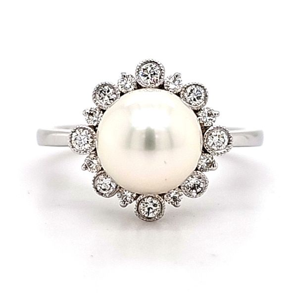 18K White Gold Pearl and Diamond Ring Size 6.25 Quality Gem LLC Bethel, CT