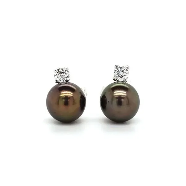 14K White Gold Black Cultured Pearls & Diamond Stud Earrings Quality Gem LLC Bethel, CT