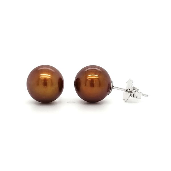 14K White Gold Bronze Tone Pearl Stud Earrings Image 3 Quality Gem LLC Bethel, CT